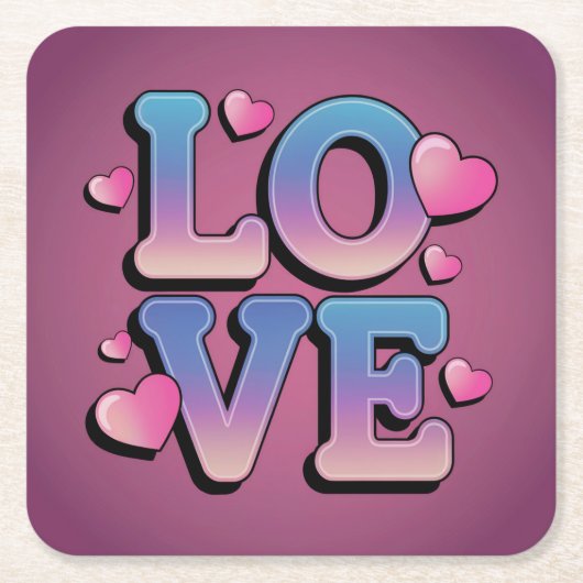 Blauw Roze LIEFDE Paarse Onderzetter Set (Voorkant)