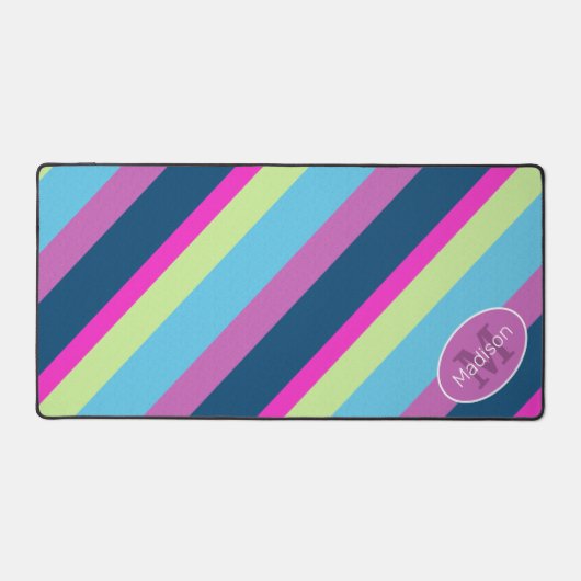 Blauw roze limoen retro geometrische lijnen Monogr Bureaumat (Voorkant)