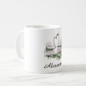 Blauw Roze Lotus Bloemen Zwanen Koffiemok (Voorkant links)