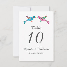 Blauw & Roze Lovebirds Mexicaans Trouwtafel Nummer Bedankkaart