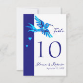 Blauw & Roze Lovebirds Mexicaans Trouwtafel Nummer Bedankkaart (Achterkant)