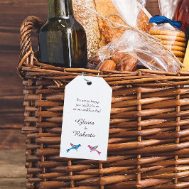 Blauw Roze Lovebirds Mexicaanse Bruiloft Welkom Cadeaulabel