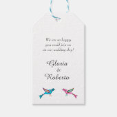 Blauw Roze Lovebirds Mexicaanse Bruiloft Welkom Cadeaulabel (Voorkant)