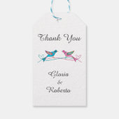 Blauw Roze Lovebirds Mexicaanse Bruiloft Welkom Cadeaulabel (Achterkant)