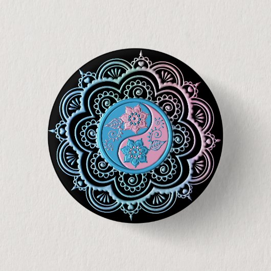 Blauw & Roze Mandala Ronde Button 3,2 Cm (Voorkant)