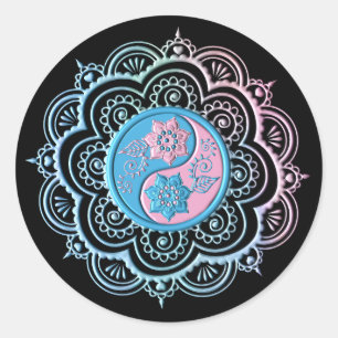 Blauw & Roze Mandala Ronde Sticker