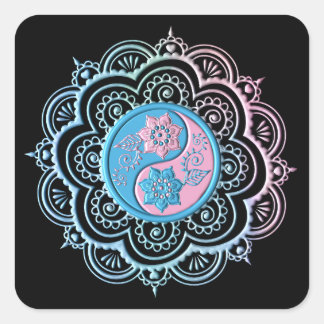 Blauw & Roze Mandala Vierkante Sticker