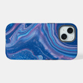 Blauw & Roze Marmer Agate Abstractie iPhone 15 Case (Achterkant horizontaal)
