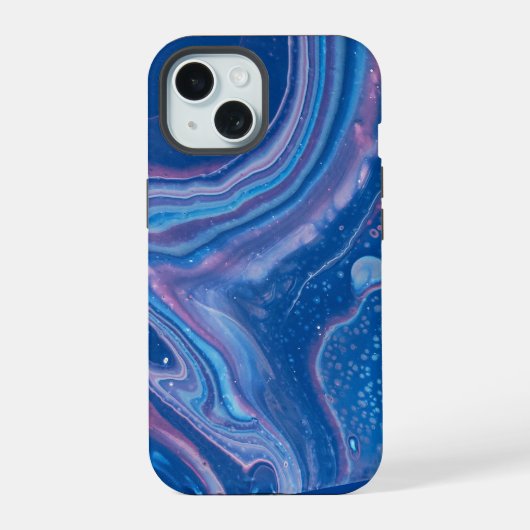 Blauw & Roze Marmer Agate Abstractie iPhone 15 Case (Achterkant)