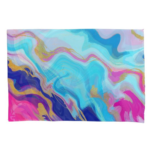 Blauw-roze Marmer: Gouden Glitter Textuur. Kussensloop (Voorkant)