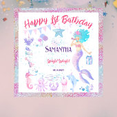 Blauw Roze Meermin Feest 1e Verjaardag Achtergrond Wandkleed