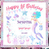 Blauw Roze Meermin Feest 1e Verjaardag Achtergrond Wandkleed