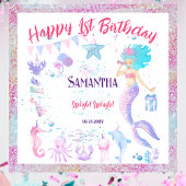 Blauw Roze Meermin Feest 1e Verjaardag Achtergrond Wandkleed