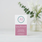 Blauw roze monogram aangepaste visitekaartjes (Staand voorkant)