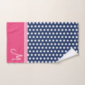 Blauw Roze Monogram Polka Dot Spotty Bad Handdoek (Handdoek)