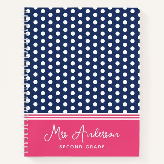 Blauw Roze Monogram Polka Dot Spotty Notitieboek (Voorkant)