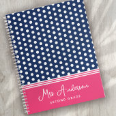 Blauw Roze Monogram Polka Dot Spotty Notitieboek