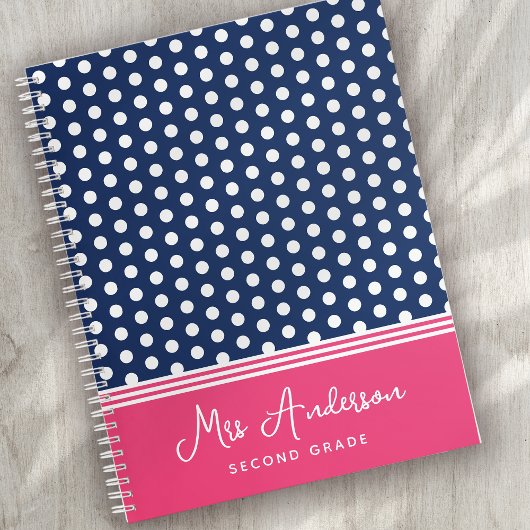Blauw Roze Monogram Polka Dot Spotty Notitieboek