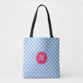 Blauw Roze Monogram Polka Dots Tote Bag (Voorkant)