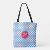 Blauw Roze Monogram Polka Dots Tote Bag (Achterkant)