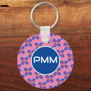 Blauw/Roze Monogram Sleutelhanger
