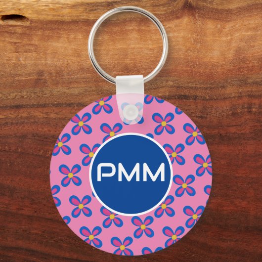 Blauw/Roze Monogram Sleutelhanger (Voorkant)