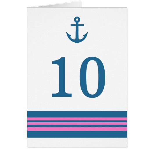 Blauw roze Nautical Anchor Table Number Kaart (Voorkant)