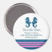 Blauw Roze Nautical Seahorse Save the Date Magnet (Voorkant / Achterkant)