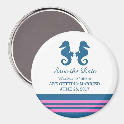 Blauw Roze Nautical Seahorse Save the Date Magnet (Voorkant / Achterkant)