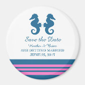 Blauw Roze Nautical Seahorse Save the Date Magnet (Voorkant)