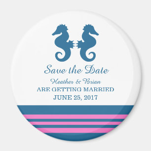 Blauw Roze Nautical Seahorse Save the Date Magnet
