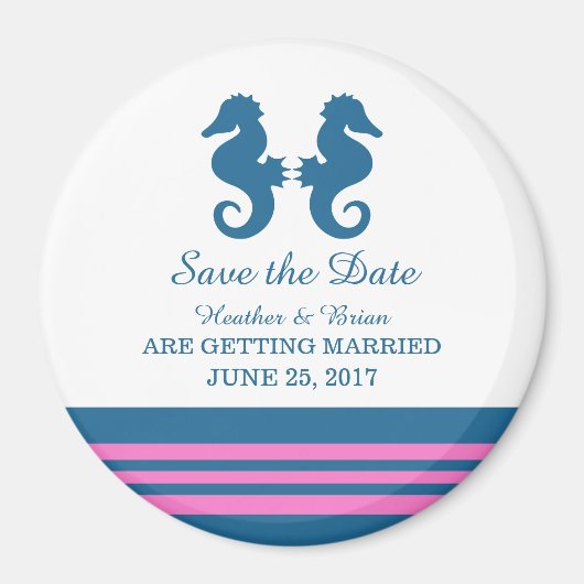 Blauw Roze Nautical Seahorse Save the Date Magnet (Voorkant)