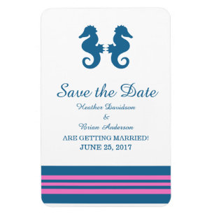 Blauw Roze Nautical Seahorse Save the Date Magnet Magneet