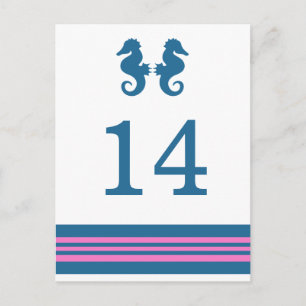 Blauw roze Nautical Seahorse Table Briefkaart