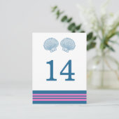 Blauw roze Nautical Seashells Table Briefkaart (Staand voorkant)
