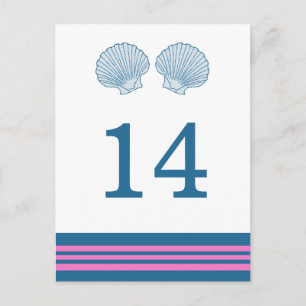 Blauw roze Nautical Seashells Table Briefkaart