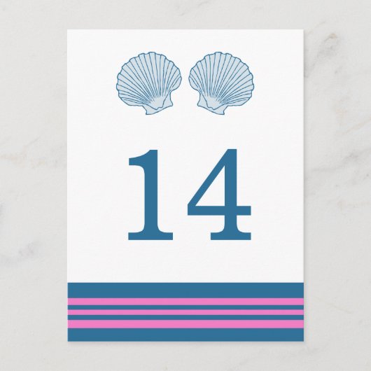 Blauw roze Nautical Seashells Table Briefkaart (Voorkant)