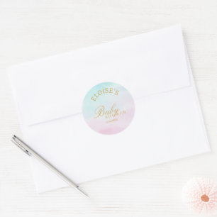 Blauw Roze Ombre Geslacht Onthulling Baby Shower B Ronde Sticker