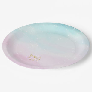 Blauw Roze Ombre Geslacht Onthulling Baby Shower W Papieren Bordje