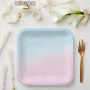 Blauw Roze Ombre Geslachtsneutraal Baby shower Papieren Bordje