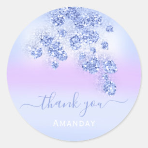 Blauw Roze Ombré Pastel Glitter Bruids VERJAARDAG Ronde Sticker