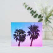 Blauw Roze Ombre Zonsondergang Palmbomen Dank u Briefkaart (Staand voorkant)