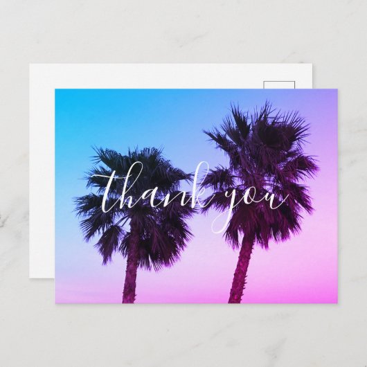 Blauw Roze Ombre Zonsondergang Palmbomen Dank u Briefkaart (Voorkant / Achterkant)