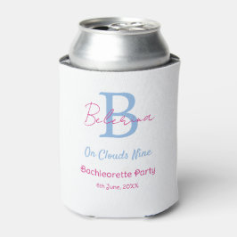 blauw roze op wolken negen monogram vrijgezellenfe blikjeskoeler