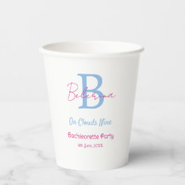 blauw roze op wolken negen monogram vrijgezellenfe papieren bekers