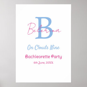 blauw roze op wolken negen monogram vrijgezellenfe poster