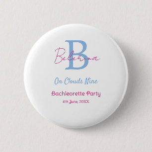 blauw roze op wolken negen monogram vrijgezellenfe ronde button 5,7 cm