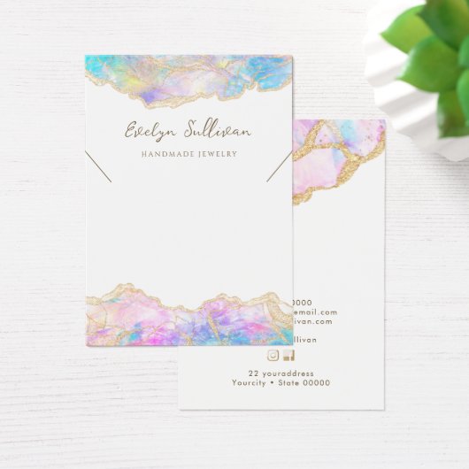 Blauw roze opaal ketting display kaart (Bureau)