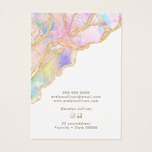 Blauw roze opaal ketting display kaart (Achterkant)