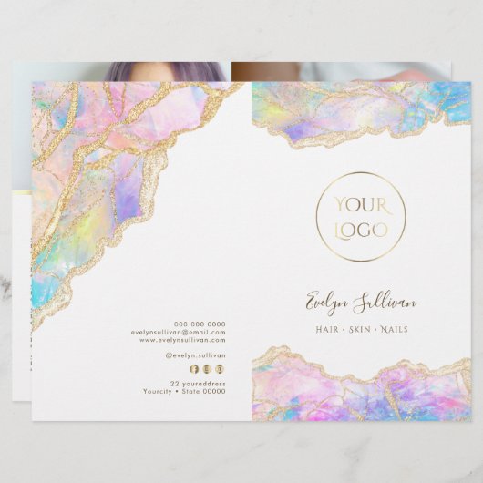 Blauw roze opaal service menu brochure (Voorkant / Achterkant)